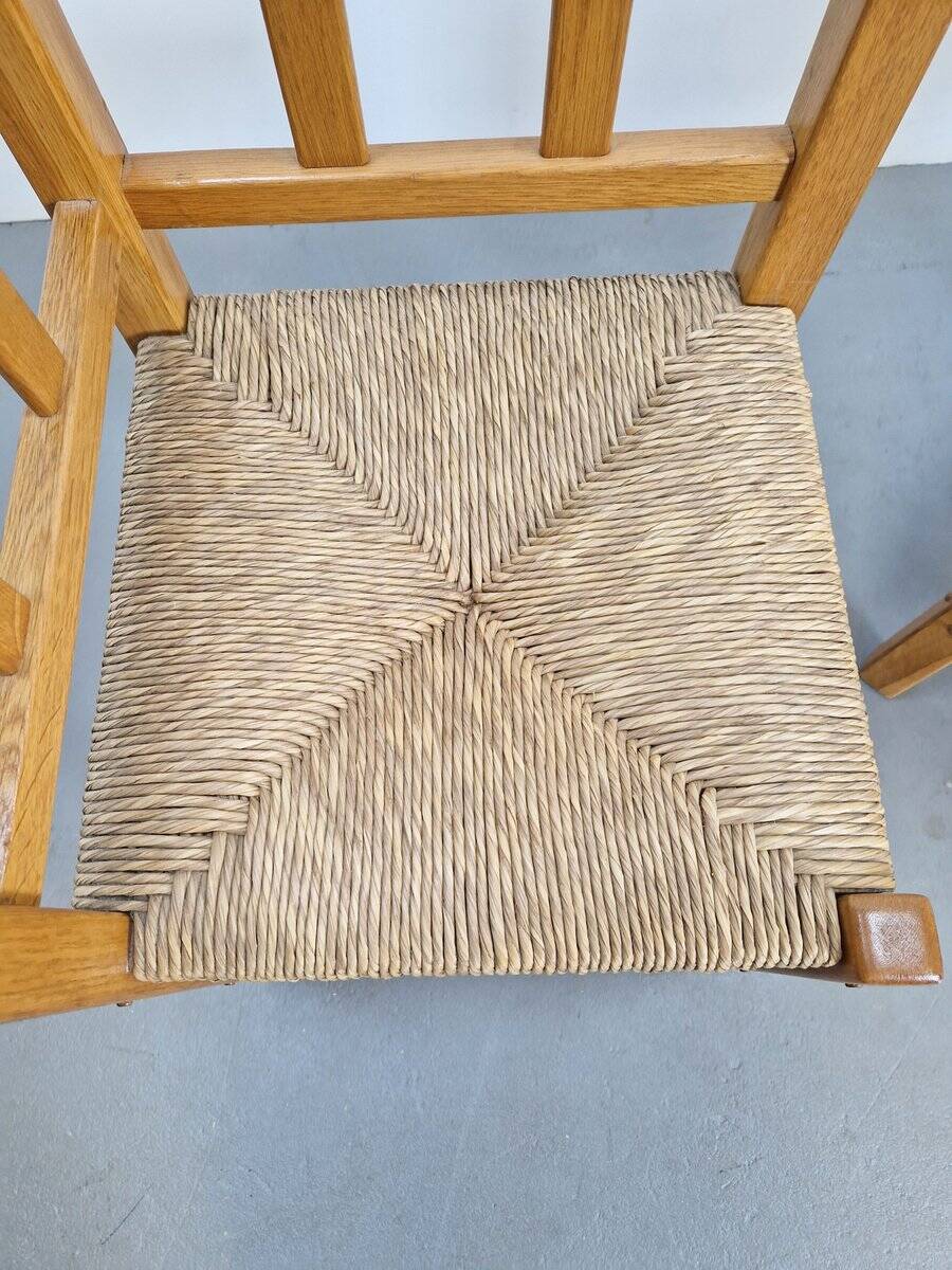Dutch Modernist Art Deco Style Corner Chair in Oak and Rush, 1950s, Set of 2