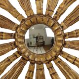 Old Wooden Sun Mirror Sunburst Mirror Gold Fifties 70cm