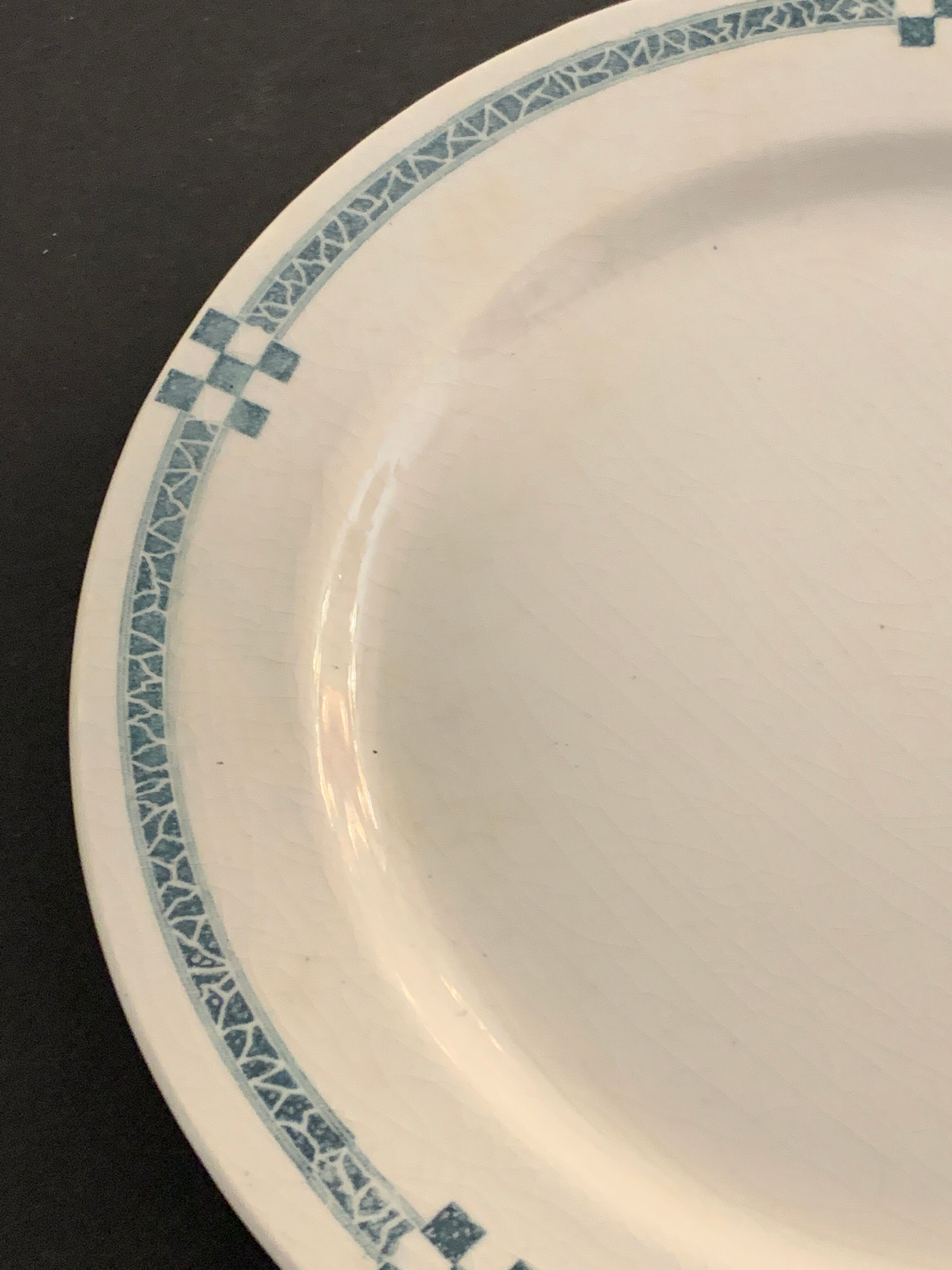 10 flat plates art deco Creil and Montereau model Nancy blue green gray