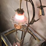 Brass lamp with Art Nouveau libelules , Majorelle style, Muller and Frere, 45x30 with tulip
