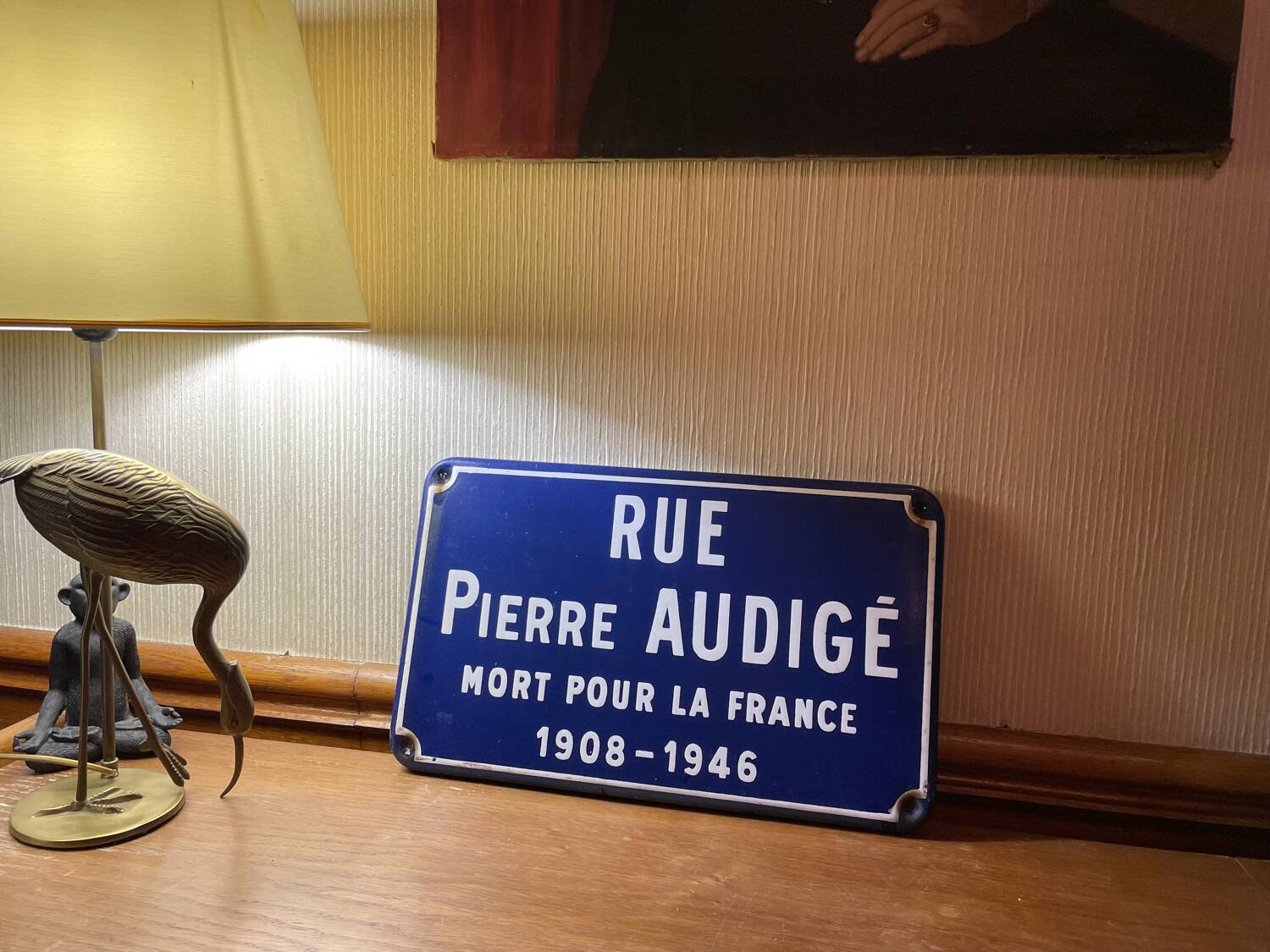 Enameled sheet metal street sign