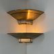 Pair of Art Deco corner sconces, brass and glass, France 1930
