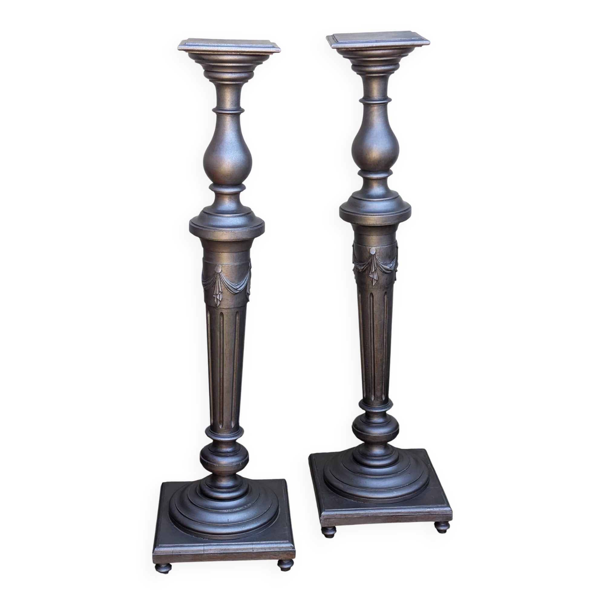 Pair of Grey Painted Wooden Pedestal Columns, Napoleon III Period