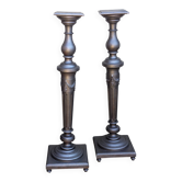 Pair of Grey Painted Wooden Pedestal Columns, Napoleon III Period