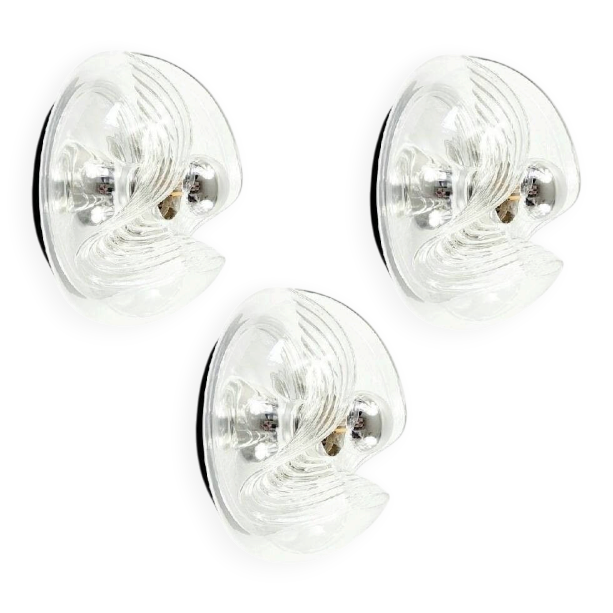 Set of 3 Space Age Glass 'Wave' Wall Lights by Koch & Lowy for P& P, 1970s