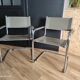 Pair of taupe Cantilever armchairs with chrome base