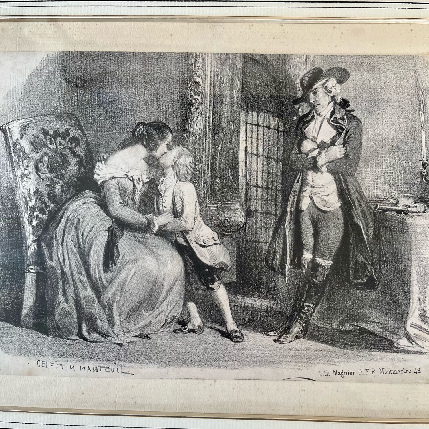 Pair of antique prints lithographs Célestin Nanteuil