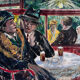 "On the terrace in the evening at the red dairy" Oil on cardboard