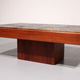 Brutalist Coffee Table with Copper Top and Wooden Base