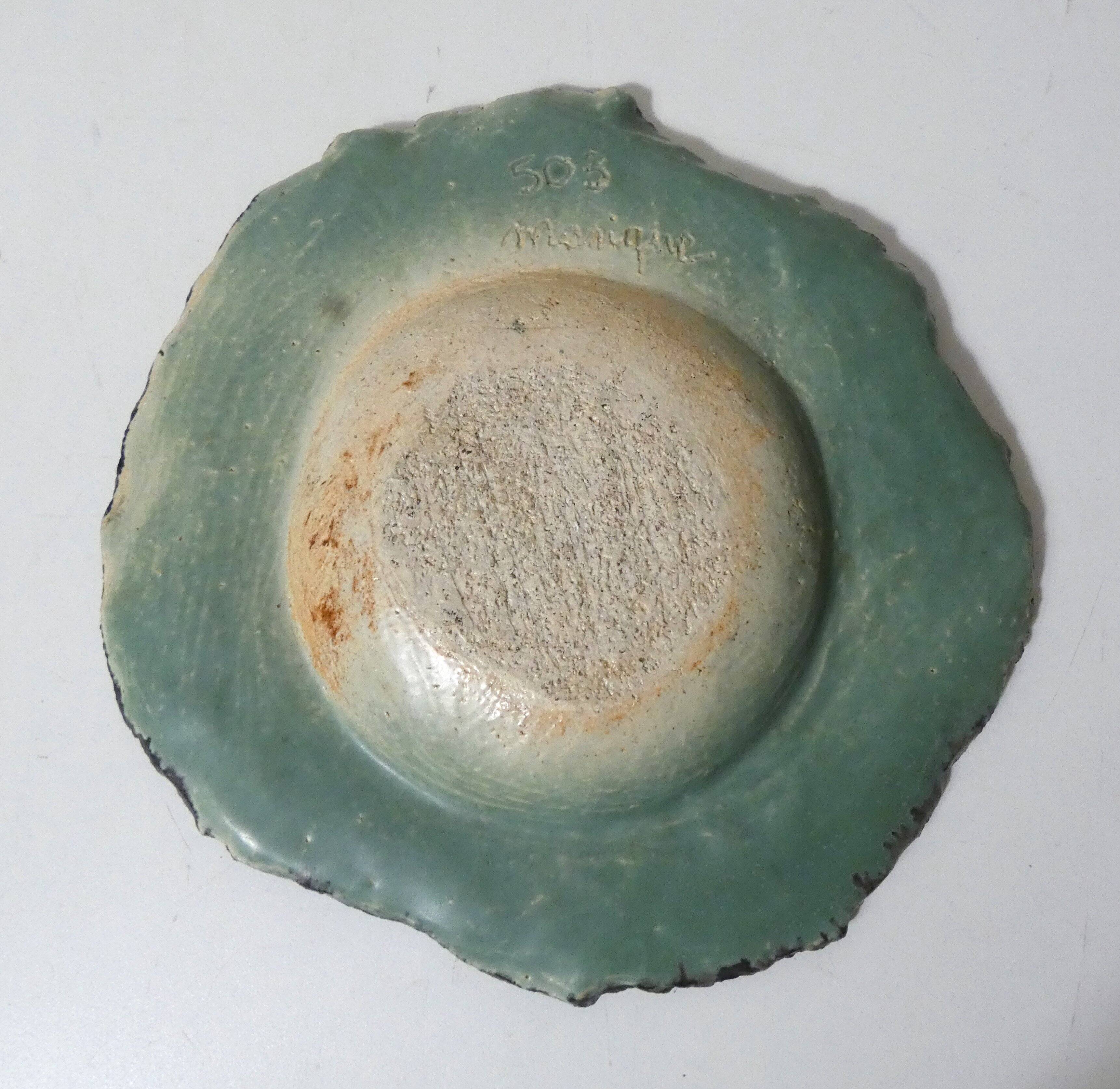 asymmetrical brutalist stoneware bowl signed Vintage