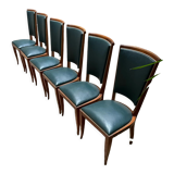 Green art deco chairs in skaï and wood