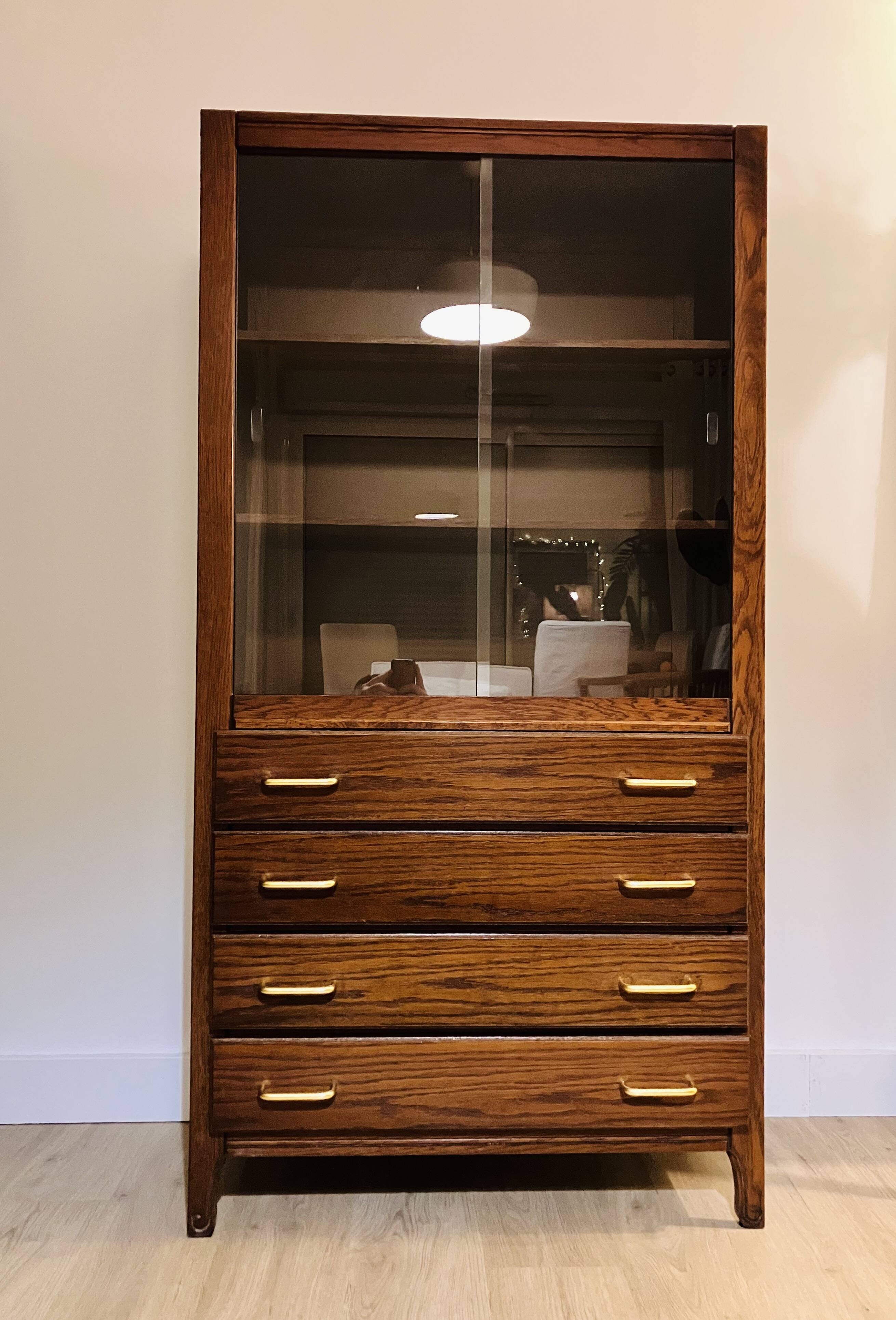 Vitrine commode bois année 70