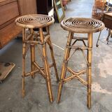 Set of 2 vintage rattan stools