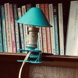Small blue-green metal mushroom clip lamp vintage night light