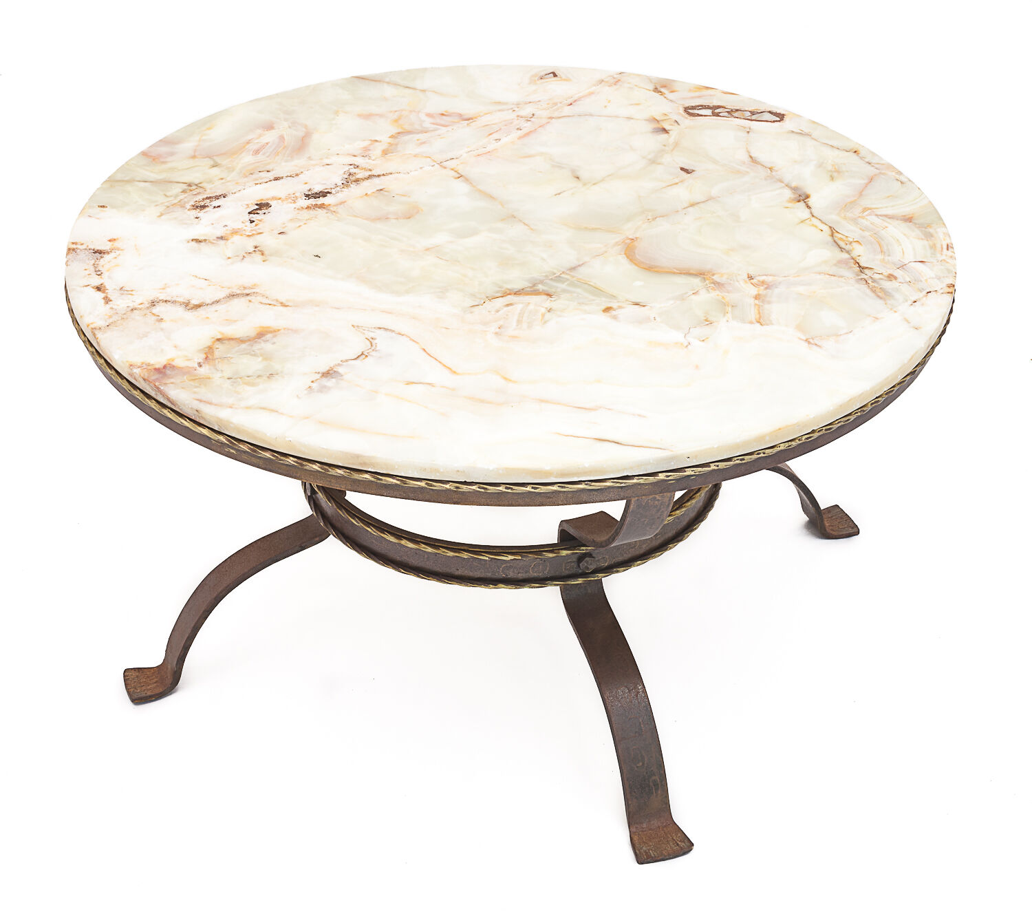 Round table wrought iron onyx, 1950