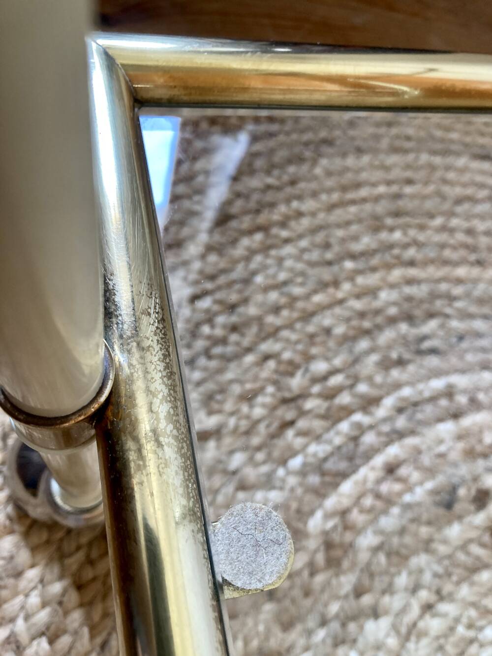 Dessert table with a cream-coloured metal structure and golden brass, 1960s.