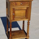Antique Louis XVI style bedside table in walnut, with a marble top.