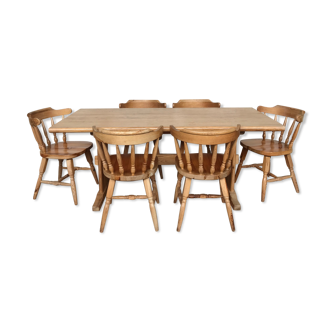 Ensemble table et chaises en pins 1950/1960