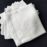 6 White damask linen napkins Monogram RD Embroidery and openwork