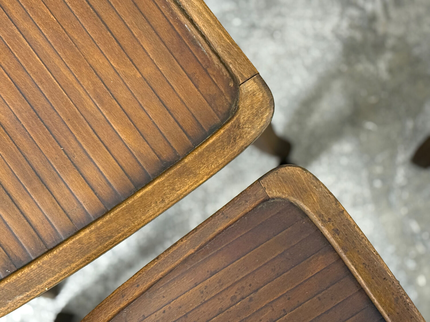 Set of 17 vintage bistro chairs in curved wood — striped seat, be