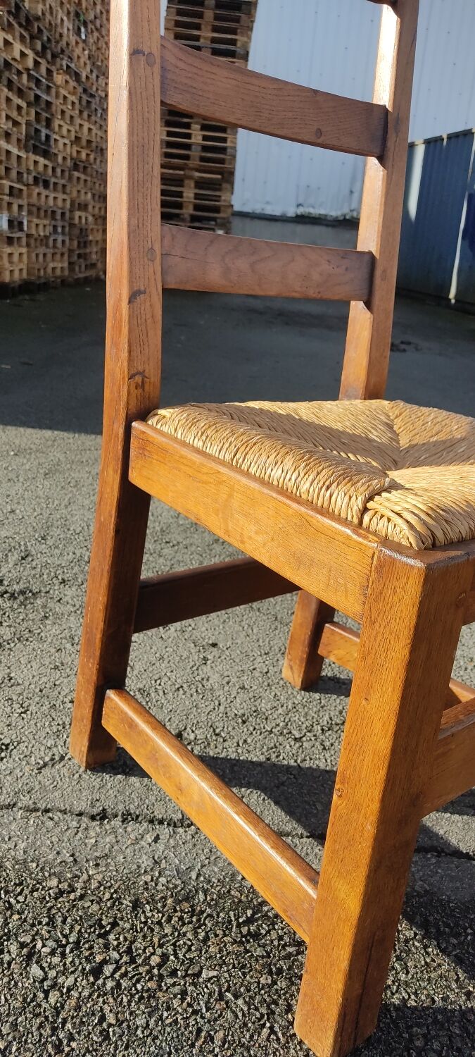 Ensemble de 4 chaises bois paille brutaliste