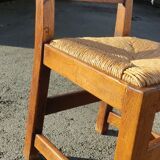 Set of 4 brutalist straw wood chairs