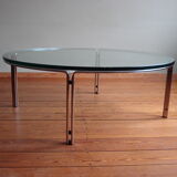Table basse vintage par Horst Brüning pour Kill International, acier et verre chromés, années 1960.