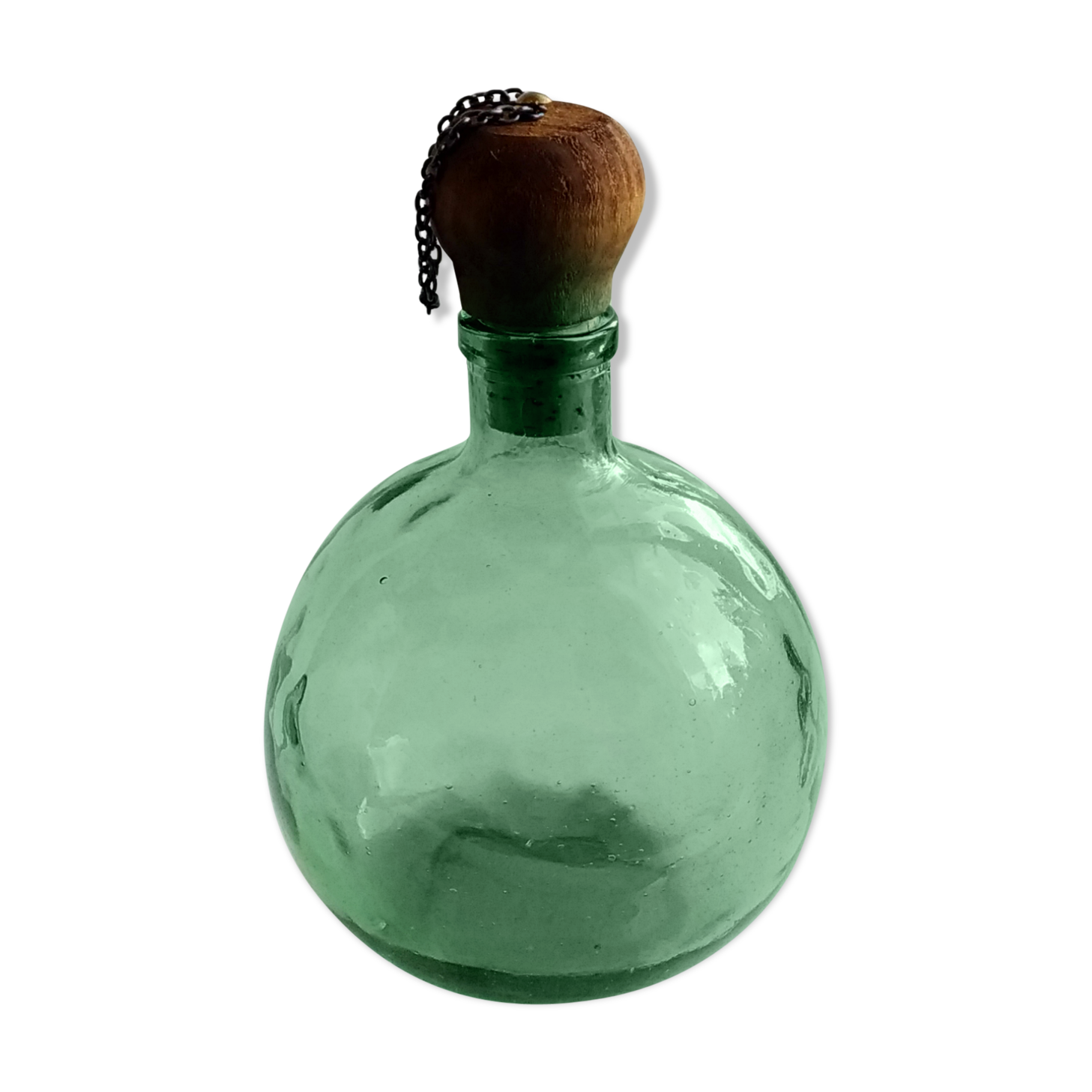 Vintage demijohn wooden cork and chain