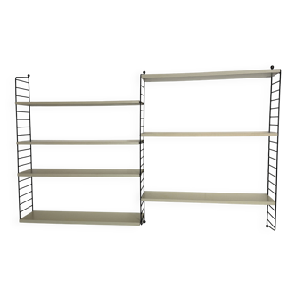 Vintage Nisse Strinning wall rack with 7 off-white shelves