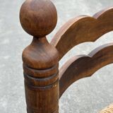 Low chair in oak and straw vintage design 60s