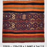4x4 Square Bohemian Pattern Kilim Area Rug, 128x128Cm