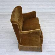 1960s, Danish 3-seater sofa, honey-yellow furniture velour, beech wood.