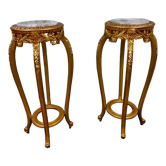 Pair of gilded columns with marble