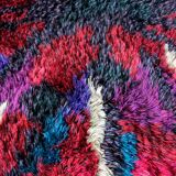 Abstract Scandinavian  Hand-Knotted High Pile Rya Rug Carpet, Sweden, 1960s