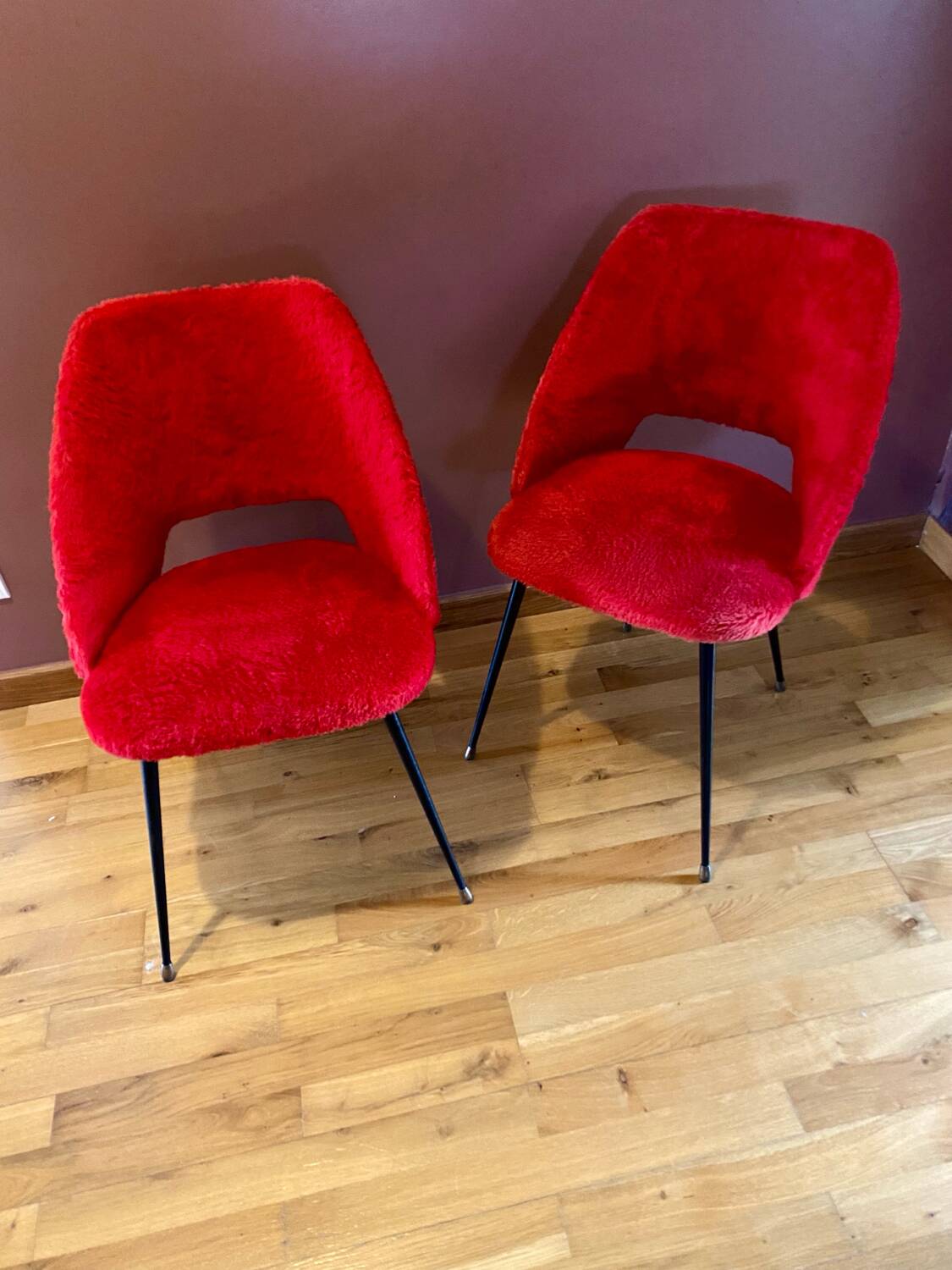 Pair of Pelfran moumoute barrel chairs, vintage from the 60s-70s, compass base.