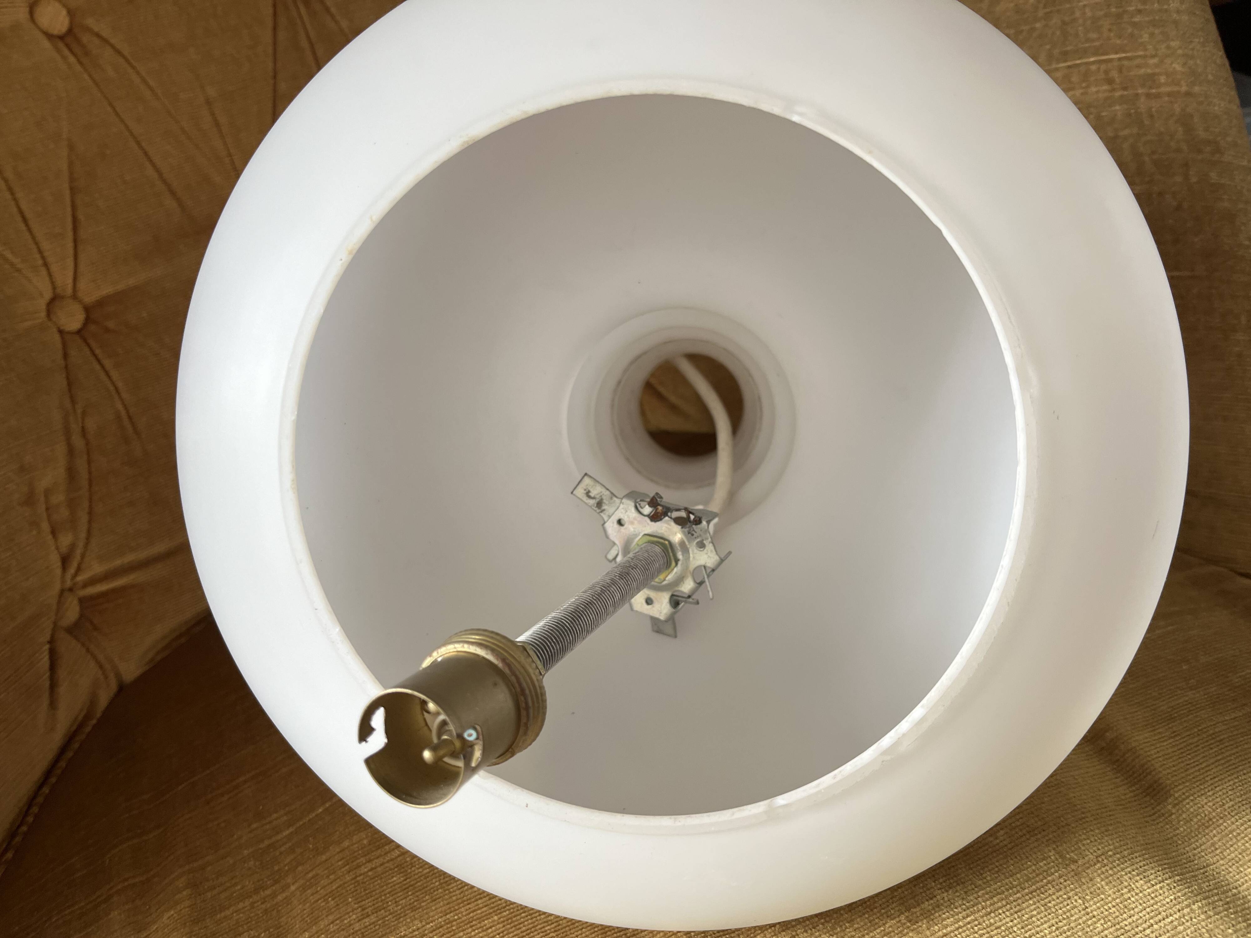 White opaline globe, Space Age ellipse, neck, stacked saucers