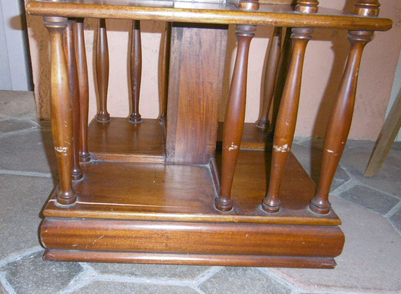 Mahogany rolling library with green leather top