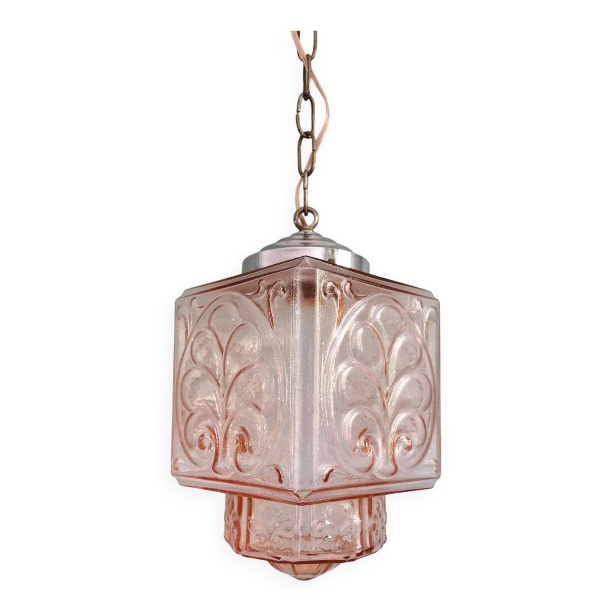 Art Deco pale pink glass pendant light, 1920s-30s