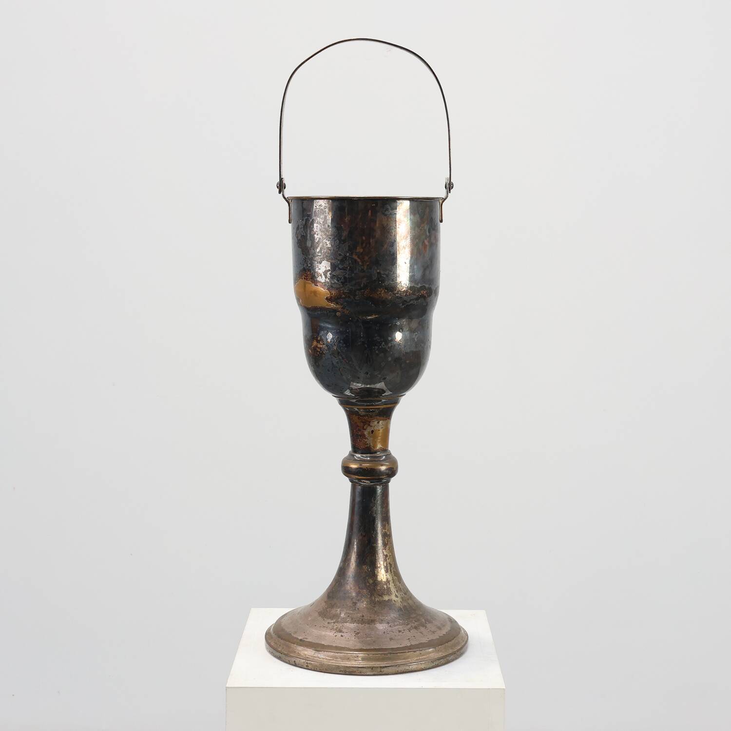 Art Deco silvered copper Champagne bucket on stand, France 1910