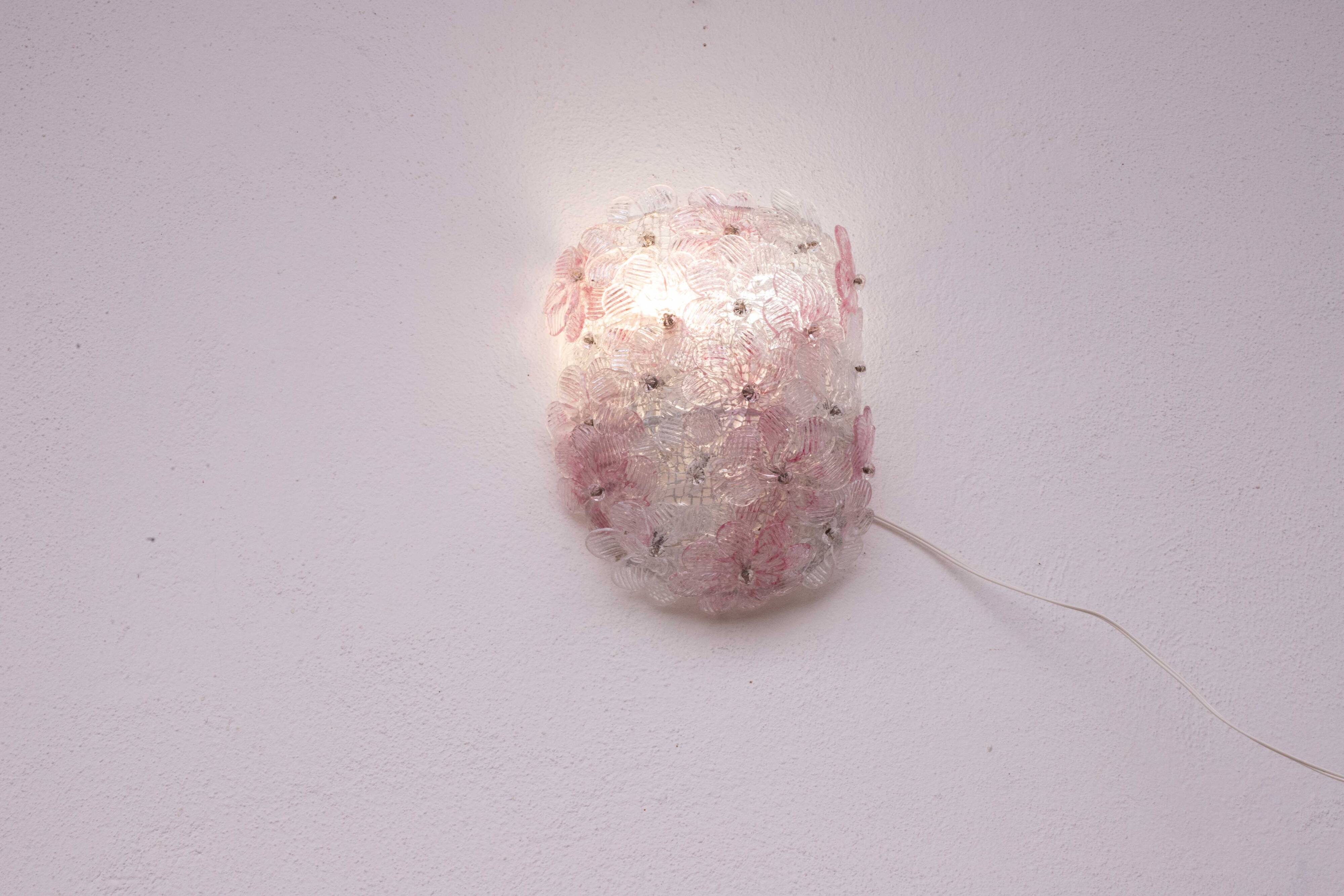 Set of 4 Murano Wall Light Pink Flower by Seguso, 1970