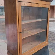 Vintage wooden wall display cabinet, chalet country design.