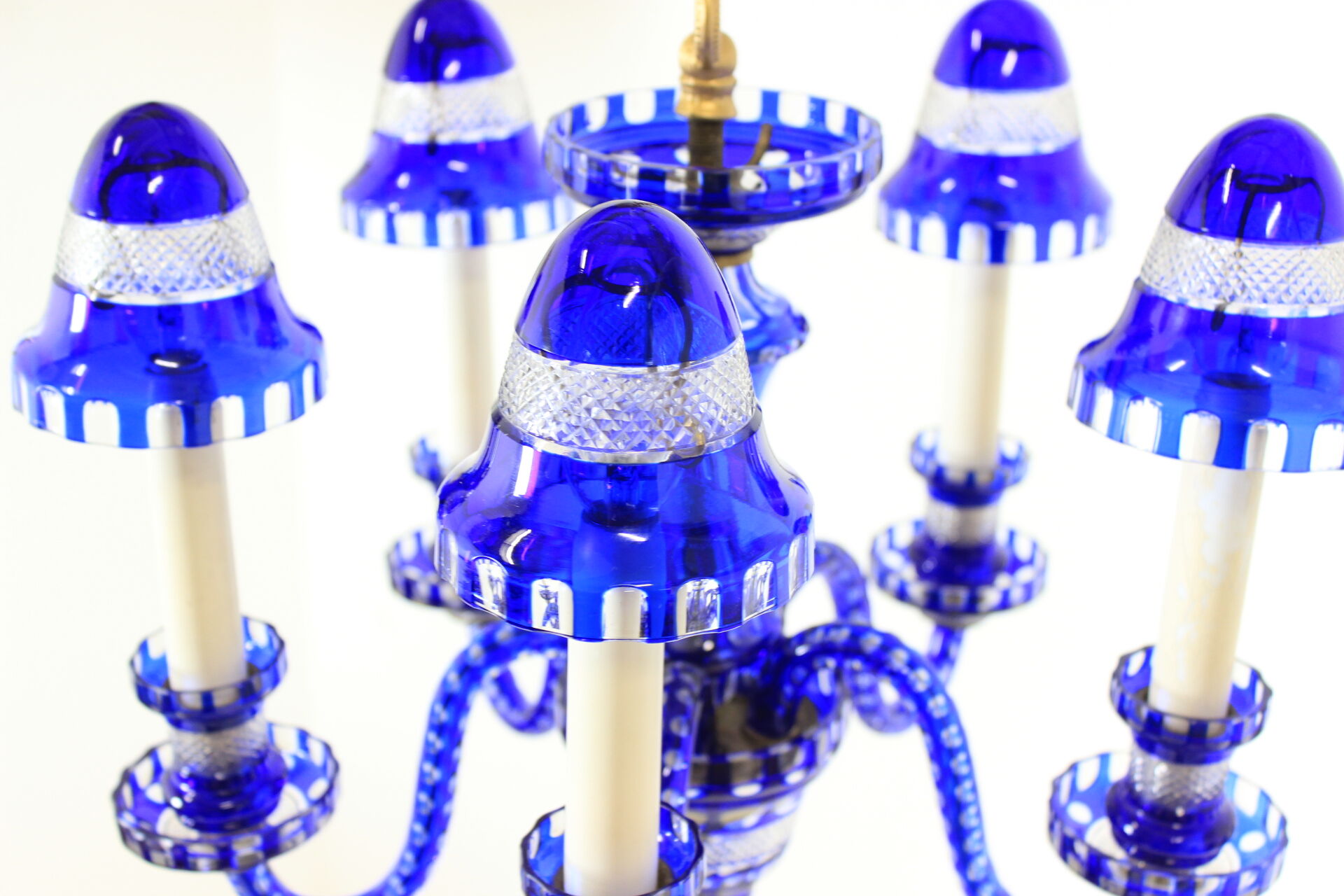 1940s Blue All Glass Chandelier, Czechoslovakia