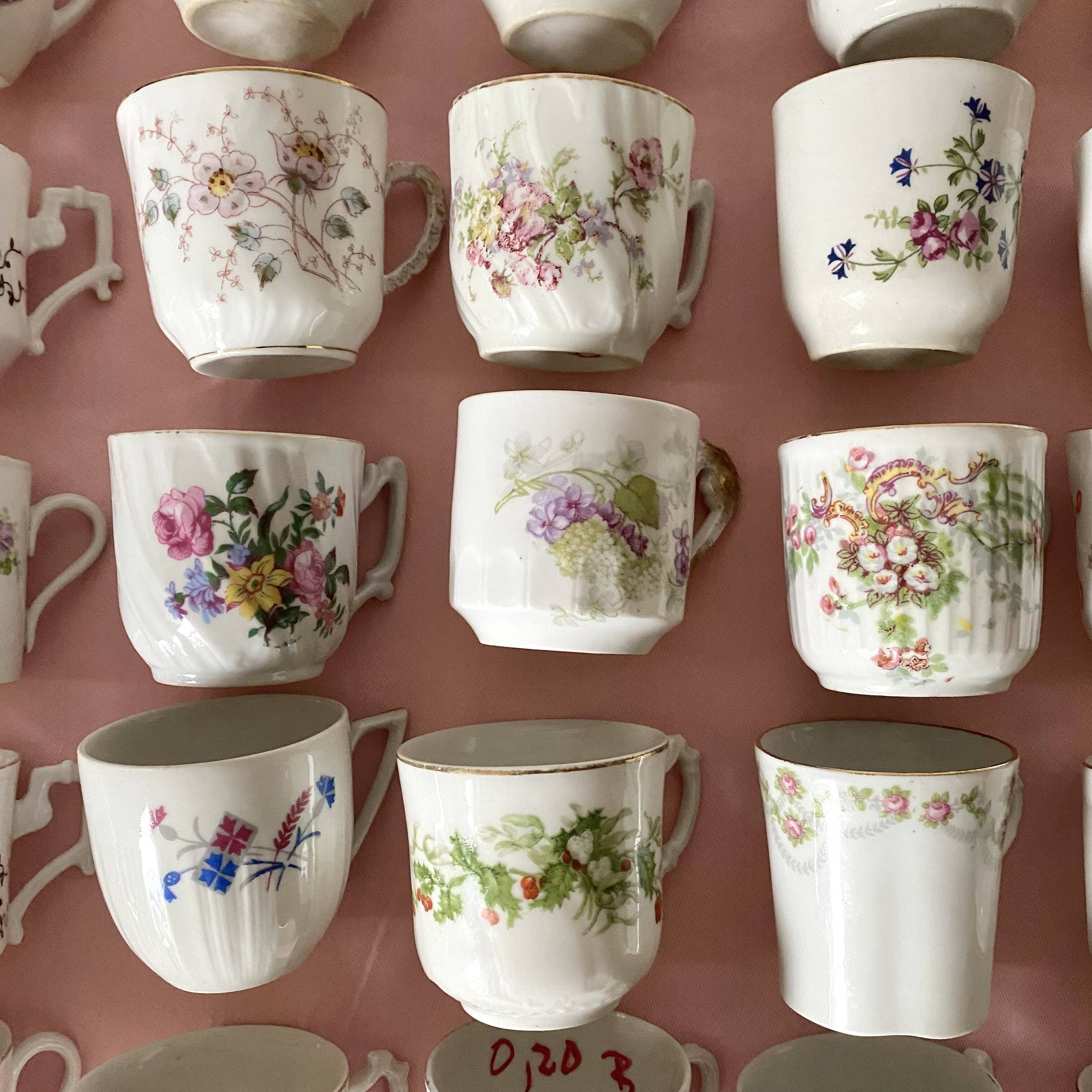 Old flowery coffee cups mismatched