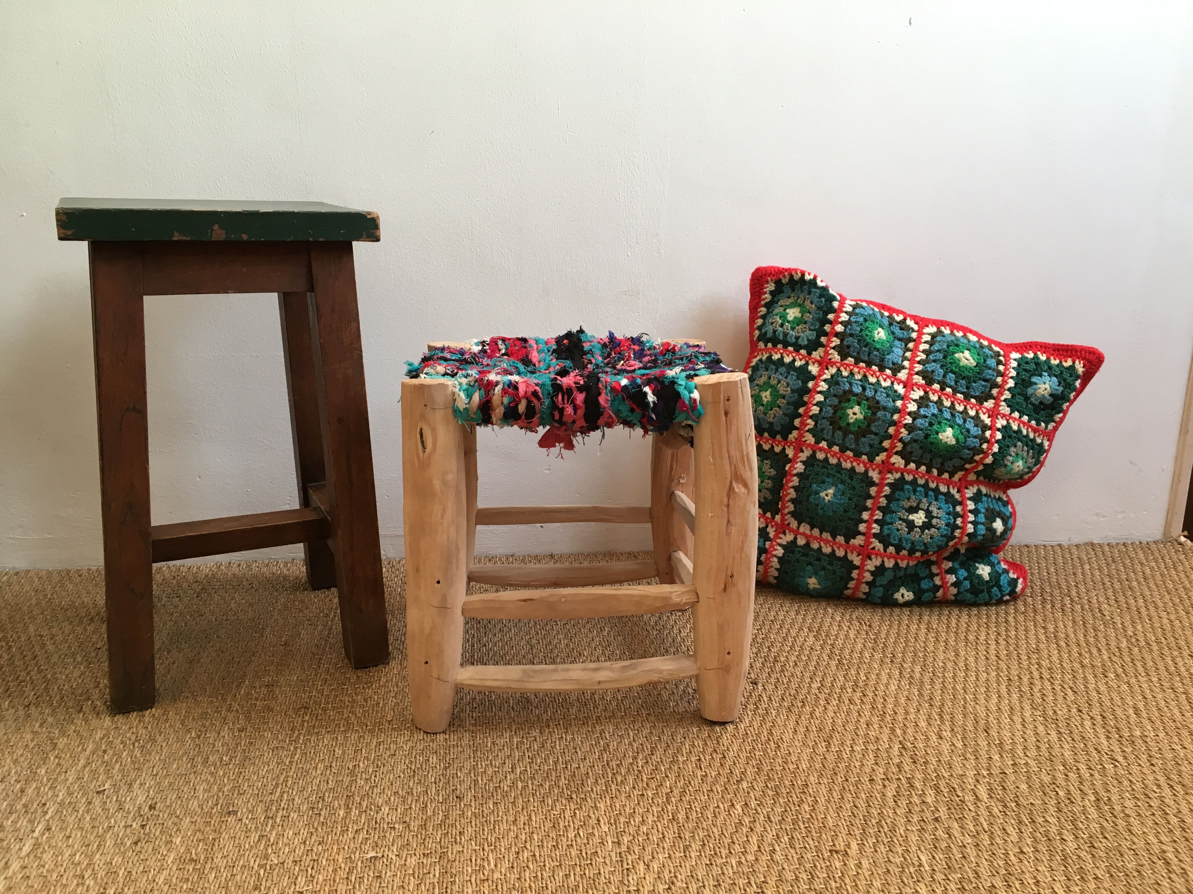 Stool Moroccan boucherouite colored