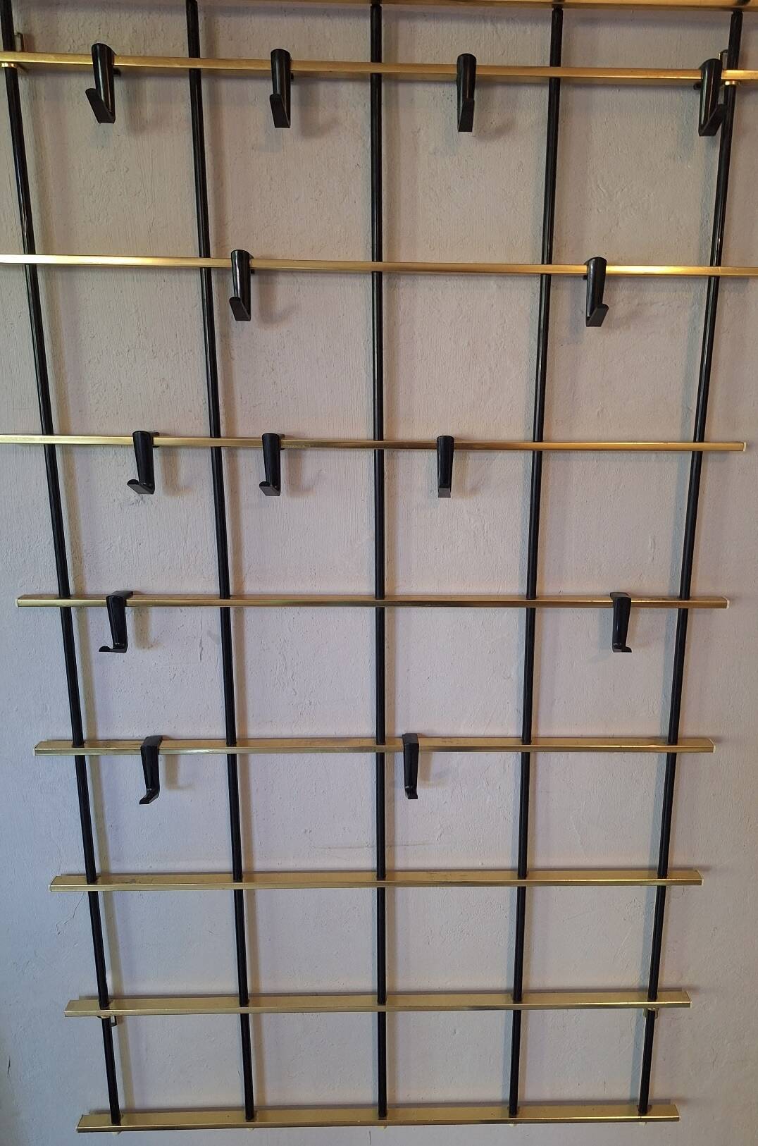 Wall-mounred brass and metal coat and hat rack, 1960s