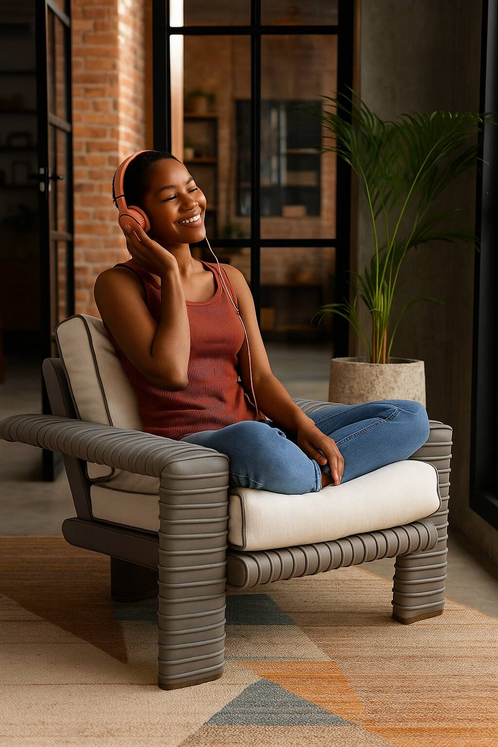 Marzio Cecchi armchair in ribbed Leather and goose down cushions 1970s