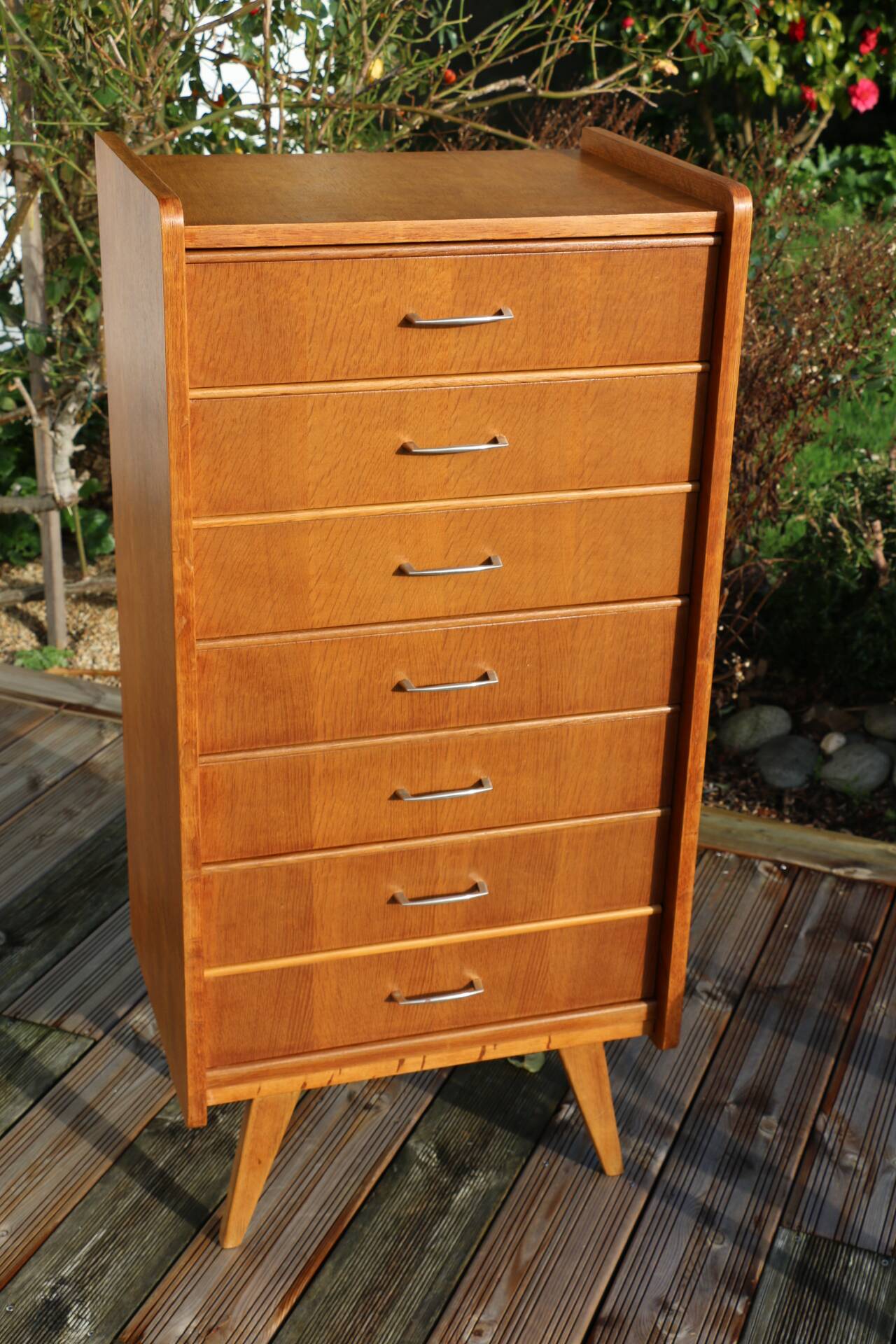 Chiffonnier 7 tiroirs chêne clair 1960