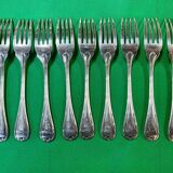 Set of 11 Christofle fish forks in silver-plated metal, Ruban model