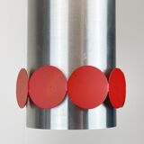 Rare mid century DORIA hanging lamp, Aluminium & red discs