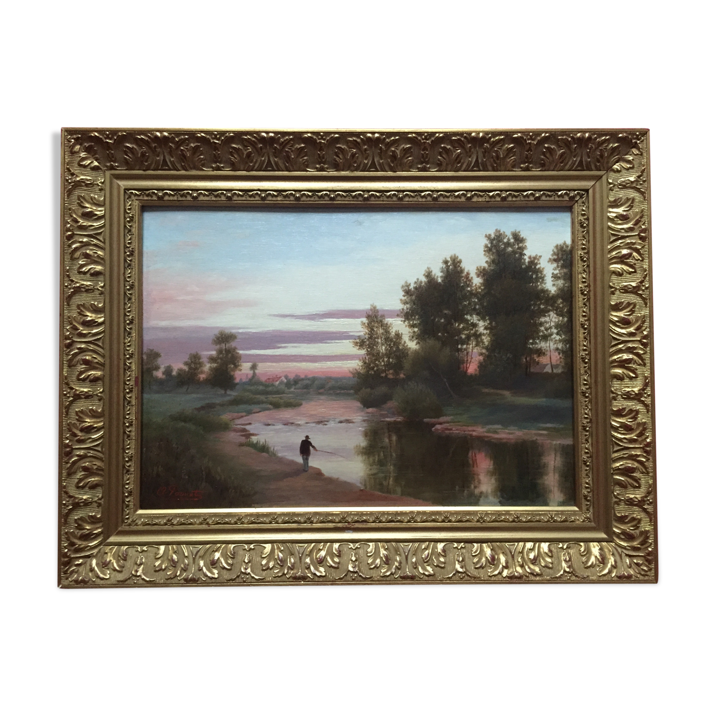 Oil on panel: The fisherman O.Paquet